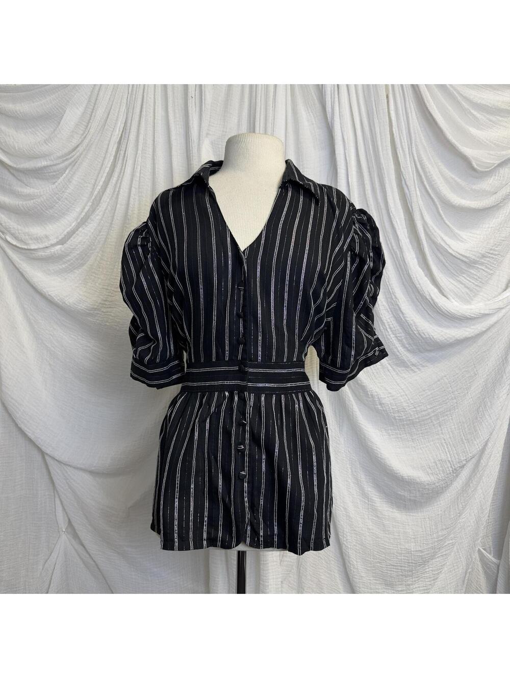 Y2k Preppy Whimsygoth Black Striped Button-Up Shirt 3XL